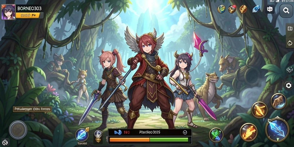 Tampilan gameplay epik penuh aksi dan karakter Anime.
