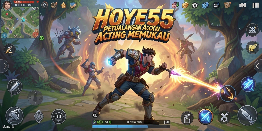 Tangkapan layar gameplay HOYE55 menampilkan aksi seru di medan tempur.