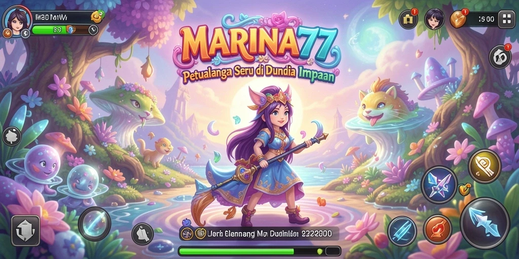 Tampilan gameplay MARINA77 dengan pemandangan indah dan karakter menarik.