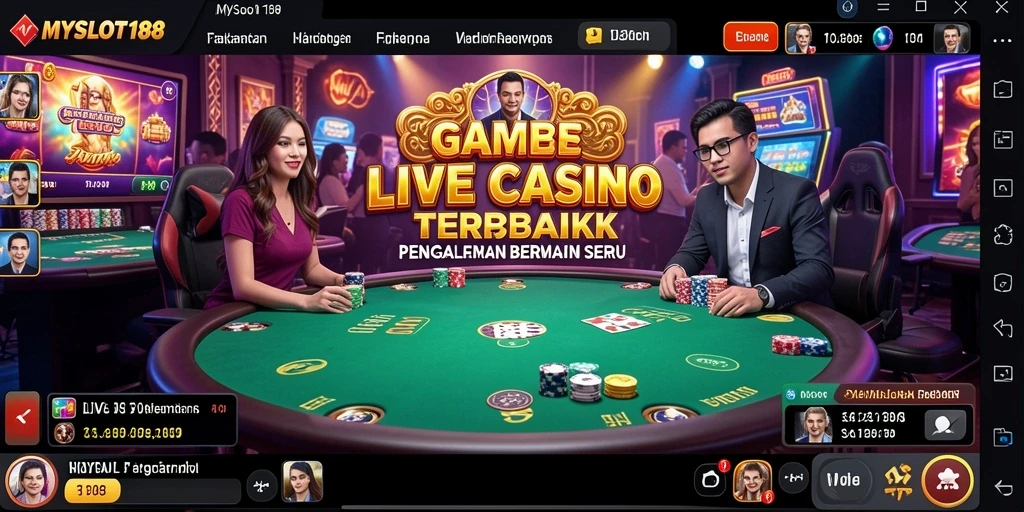 Screenshot gameplay MYSLOT188 menampilkan dealer profesional dan suasana kasino yang hidup.