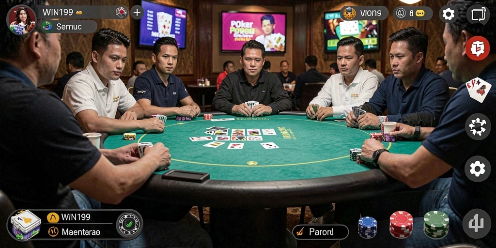 Tampilan gameplay Poker yang mendebarkan dan penuh strategi.