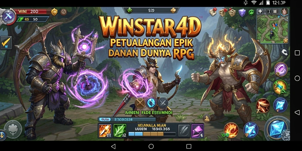 Screenshot gameplay WINSTAR4D menampilkan pertempuran seru dan karakter yang penuh warna.